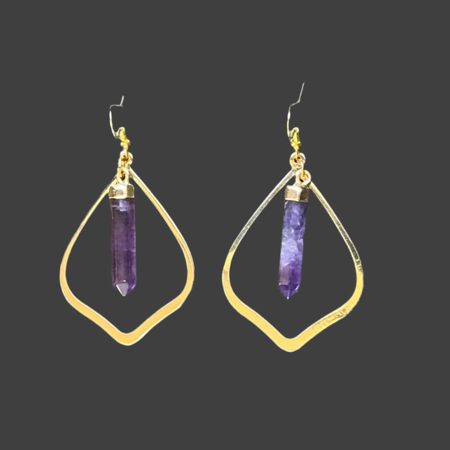 Amethyst Pendant Teardrop Hoop- Gold