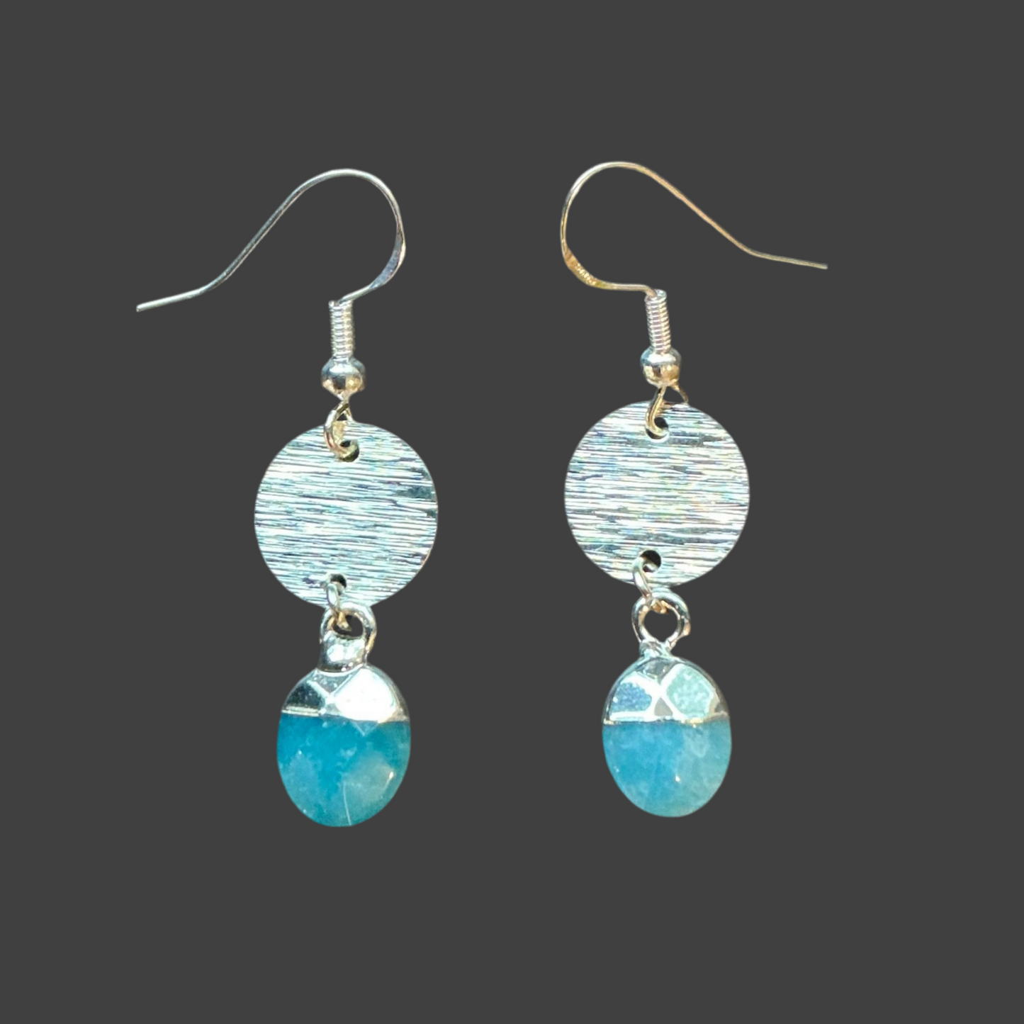 Circle Charm Dangle Blue Agate