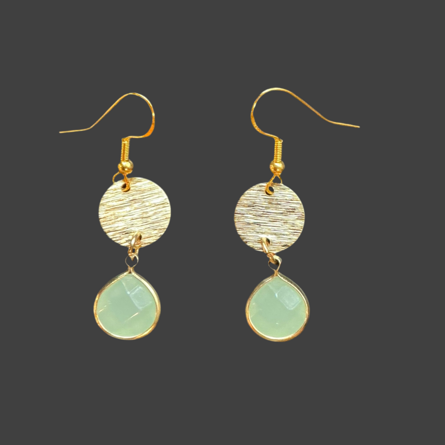 Circle Charm Dangle Fluorite -Gold