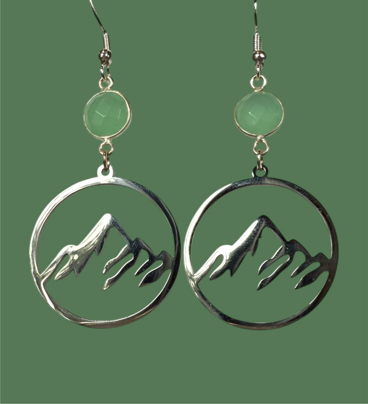 Mountain Hoop Large Aventurine- Silver
