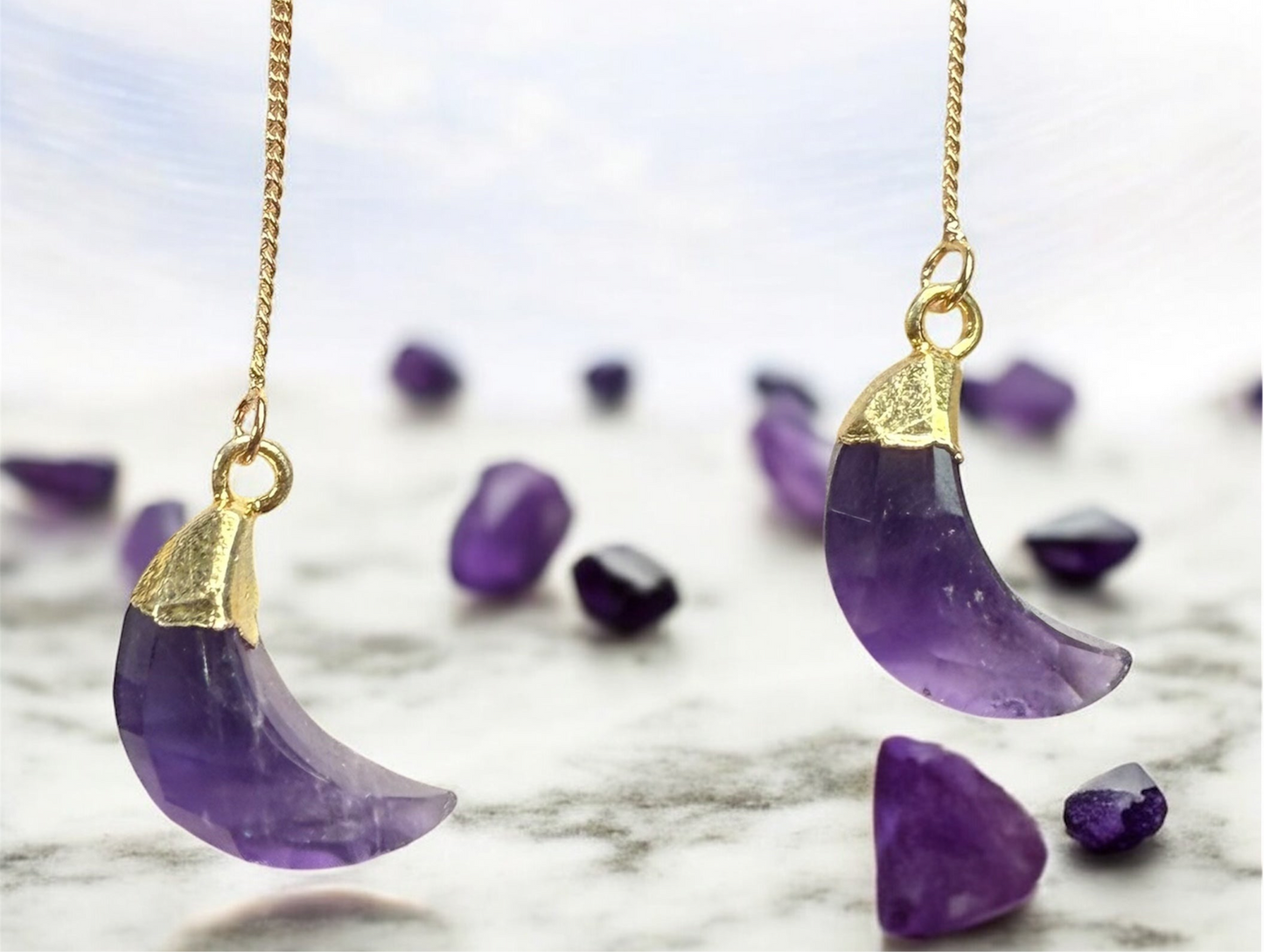 Amethyst Moon Charm- Gold Ear Threads