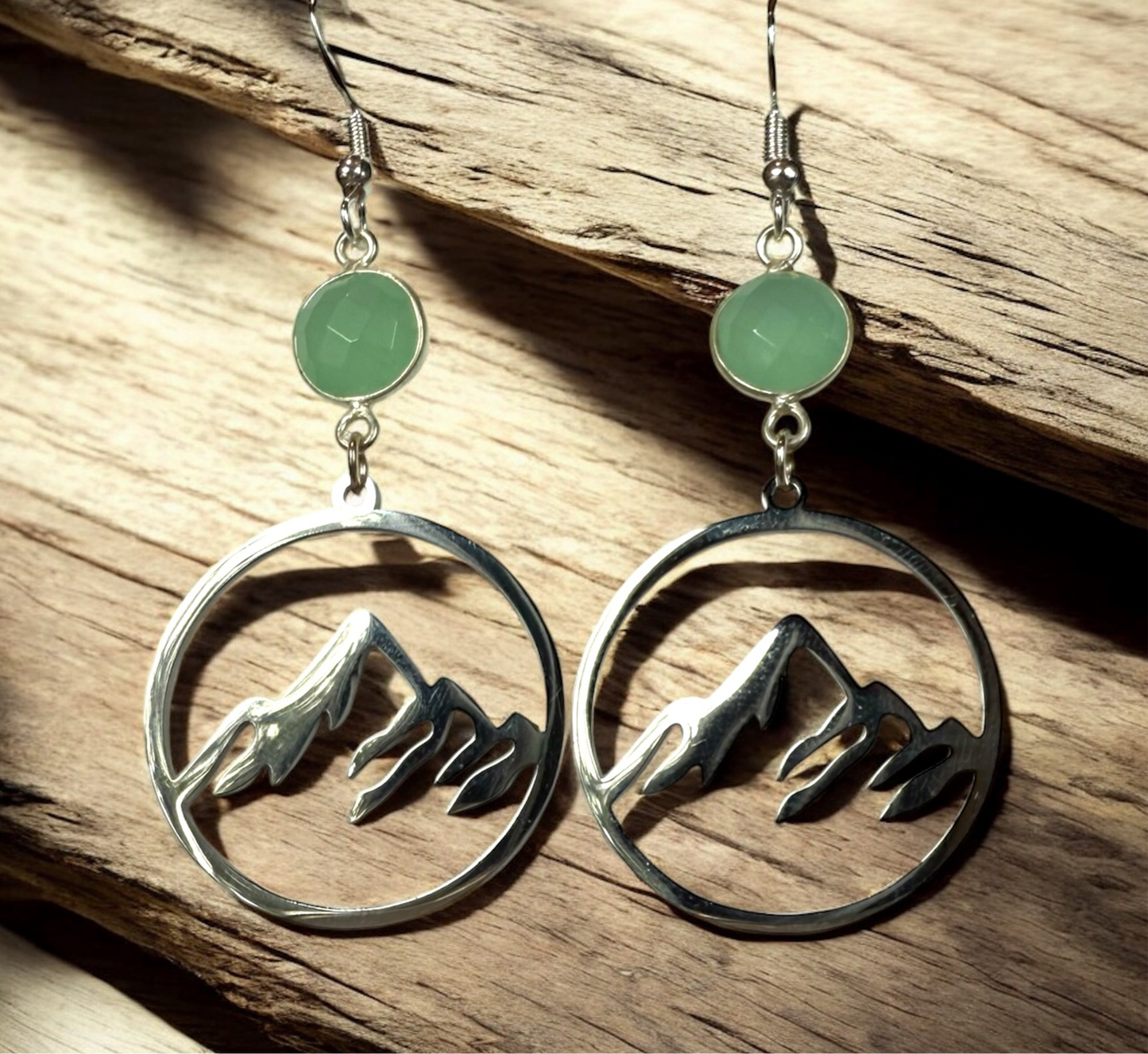 Mountain Hoop Large Aventurine- Silver