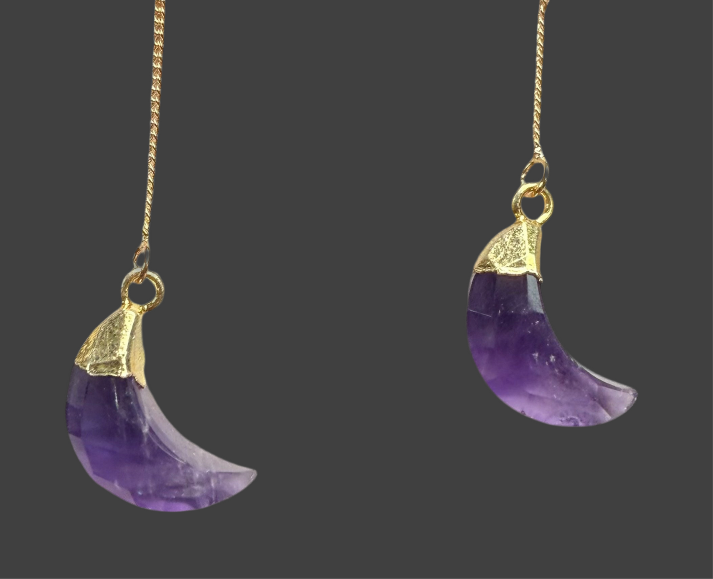Amethyst Moon Charm- Gold Ear Threads