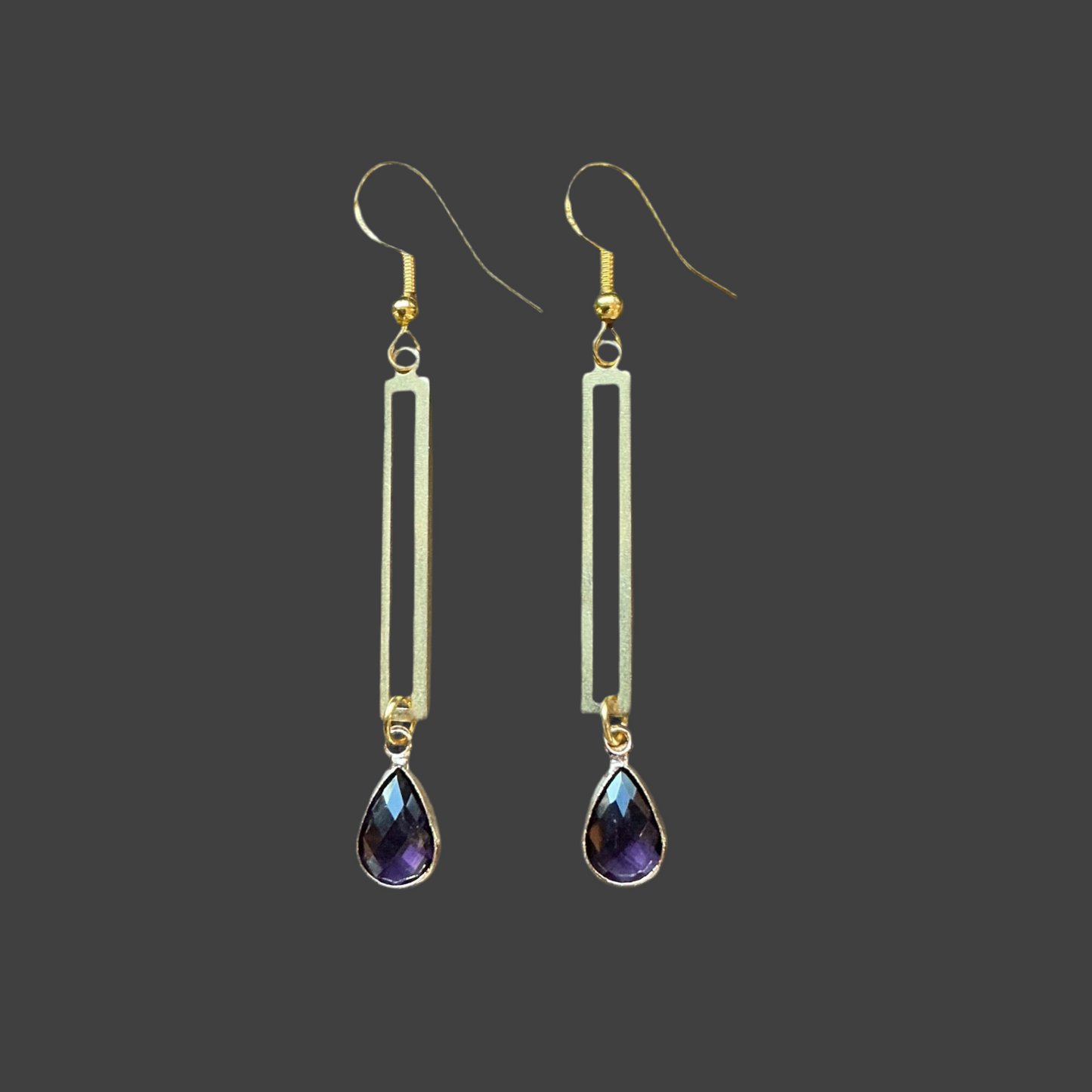 Rectangle Dangle Amethyst Crystal- Gold