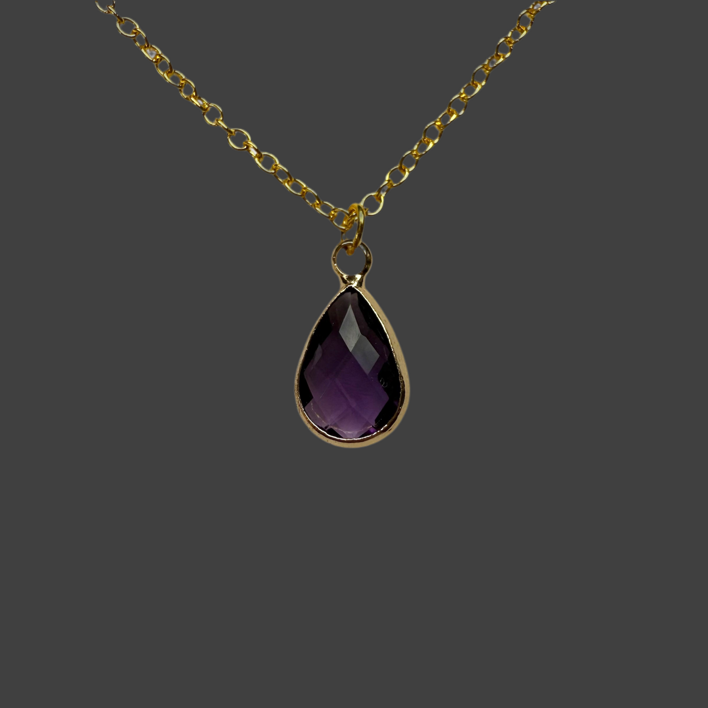 Amethyst Rose-Cut Teardrop- Gold Necklace