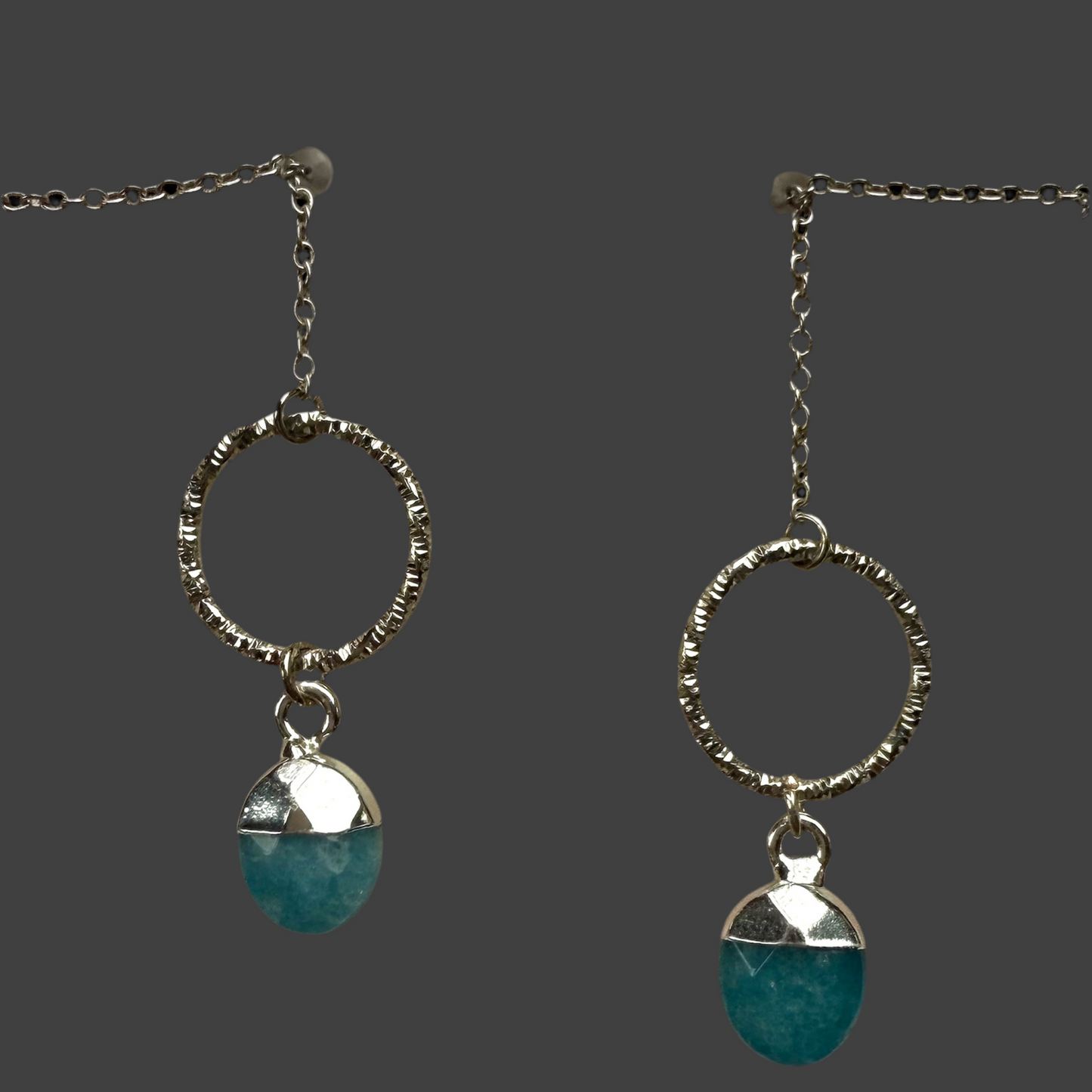 Blue Agate Small Hoop -Silver Ear threads