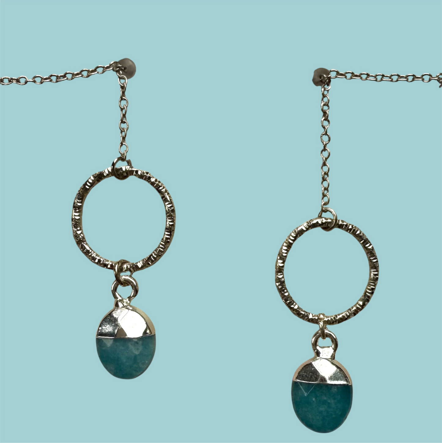 Blue Agate Small Hoop -Silver Ear threads