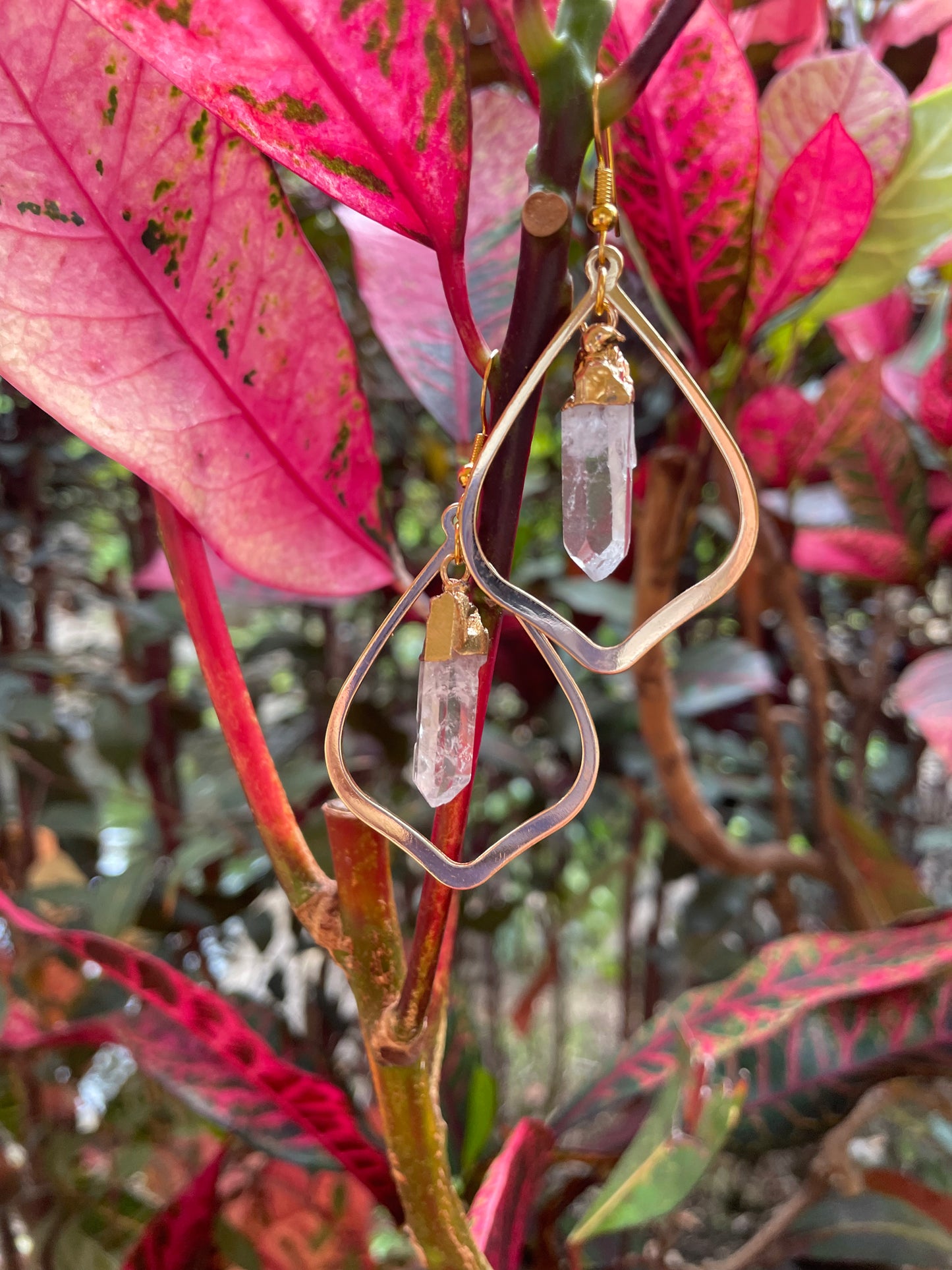 Crystal Quartz Gold Teardrop Hoop Earrings
