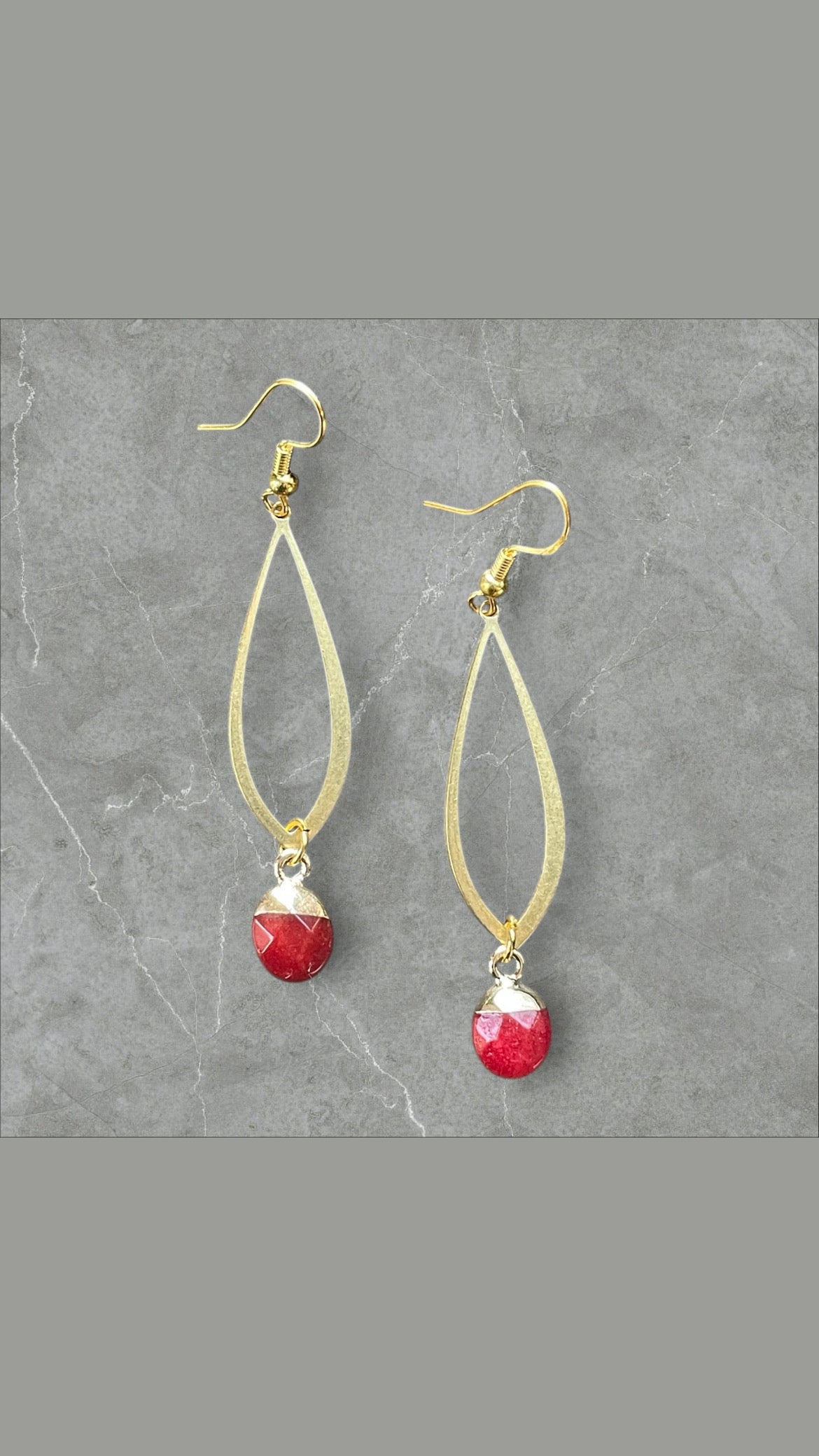 V-Day Carnelian Tear Hoops-Gold