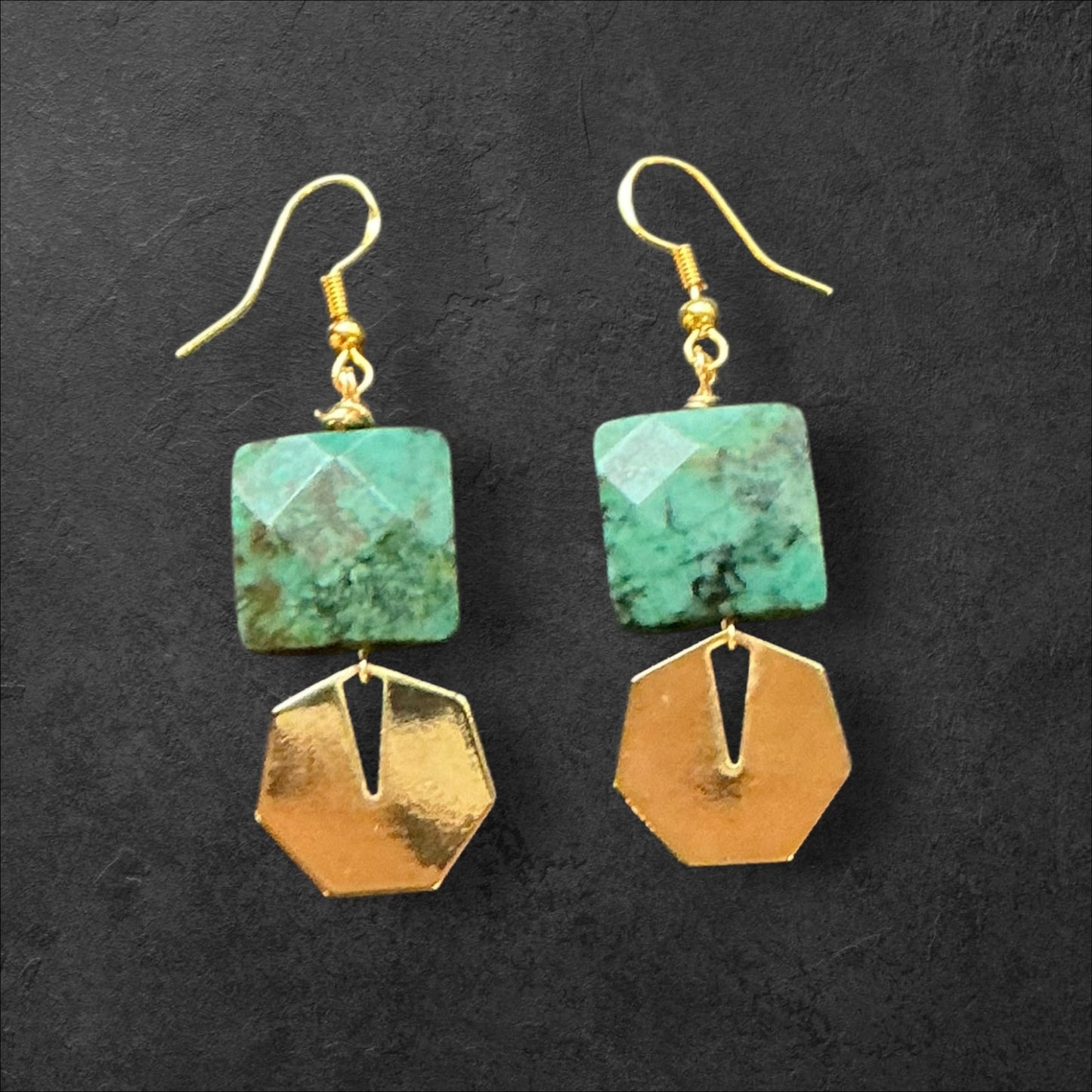 Square Green Jasper - Gold Geo Charm