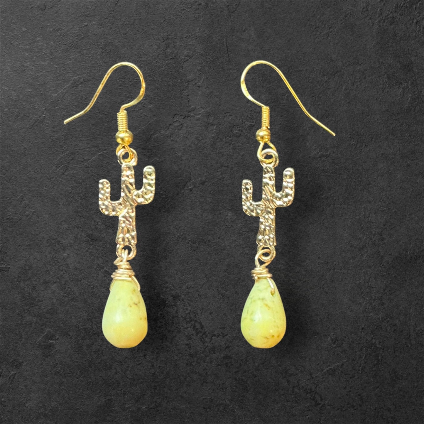 Cactus Charm Dangle Green Jasper- Gold