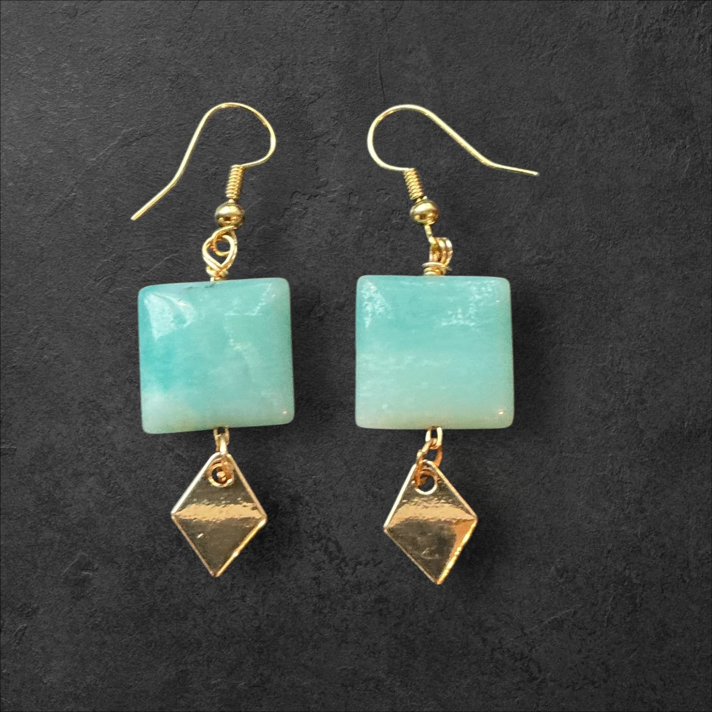 Square Adventurine Gem -Gold Charm