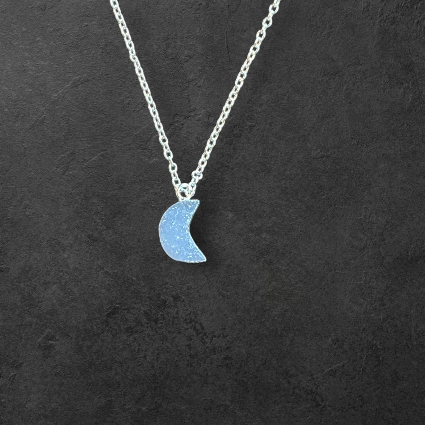 Moon Druzy Necklace- Silver
