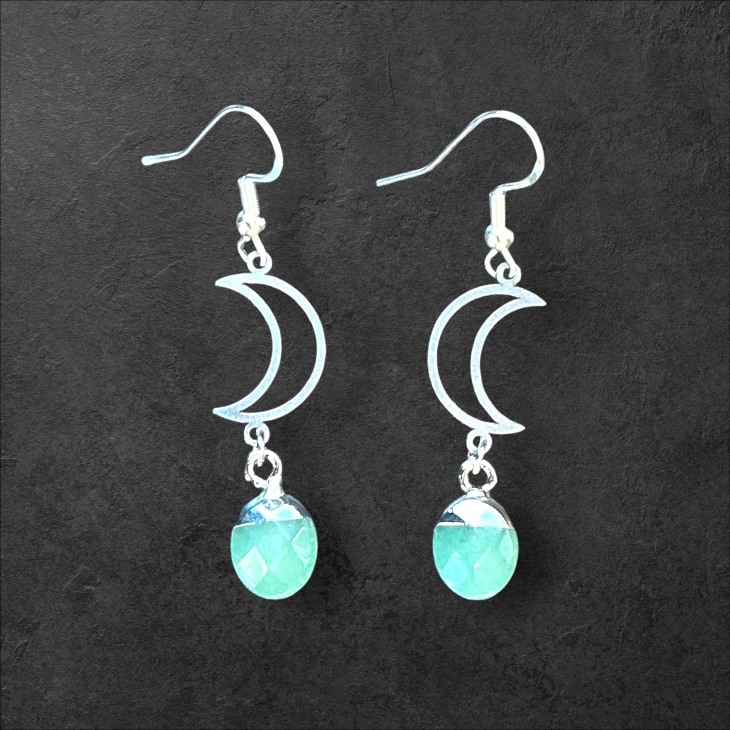 Moon Charm Aventurine Dangle- Silver