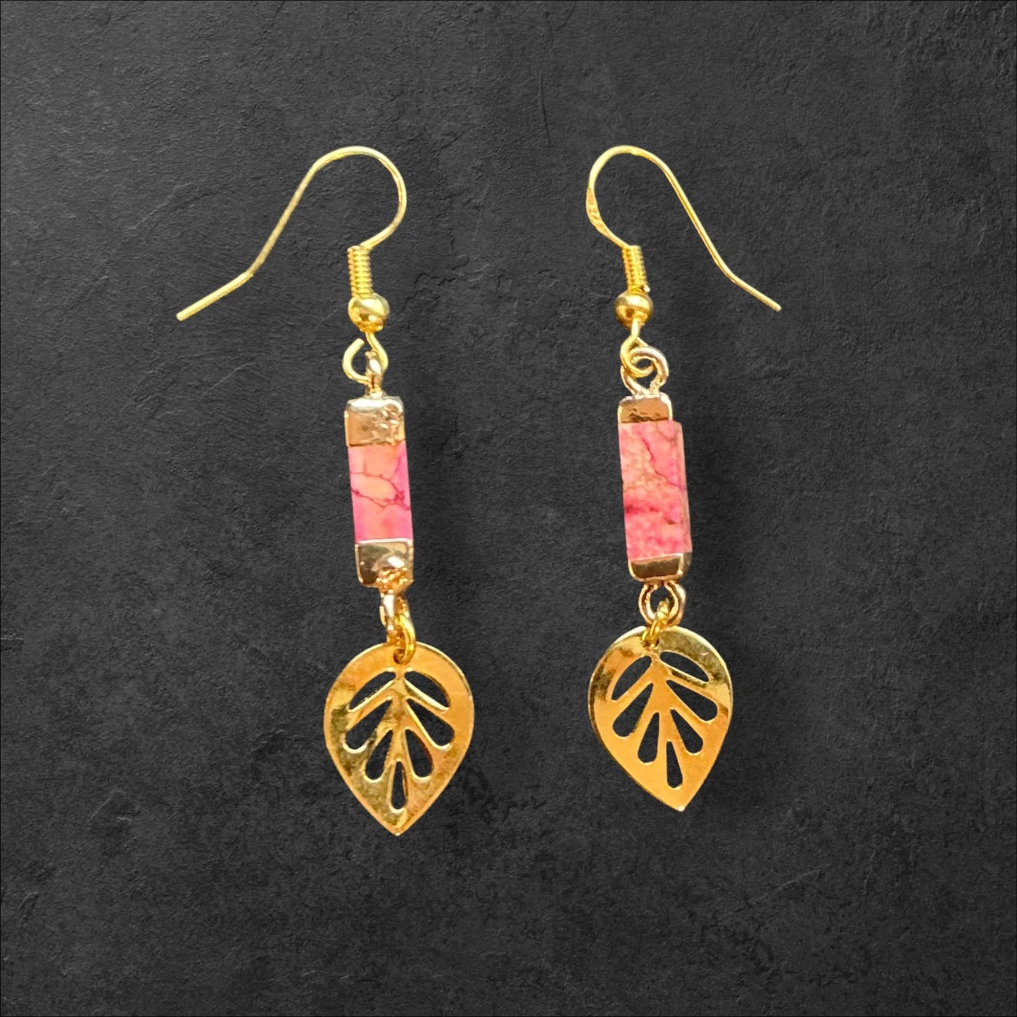 Leaf Charm Pink Jasper- Gold