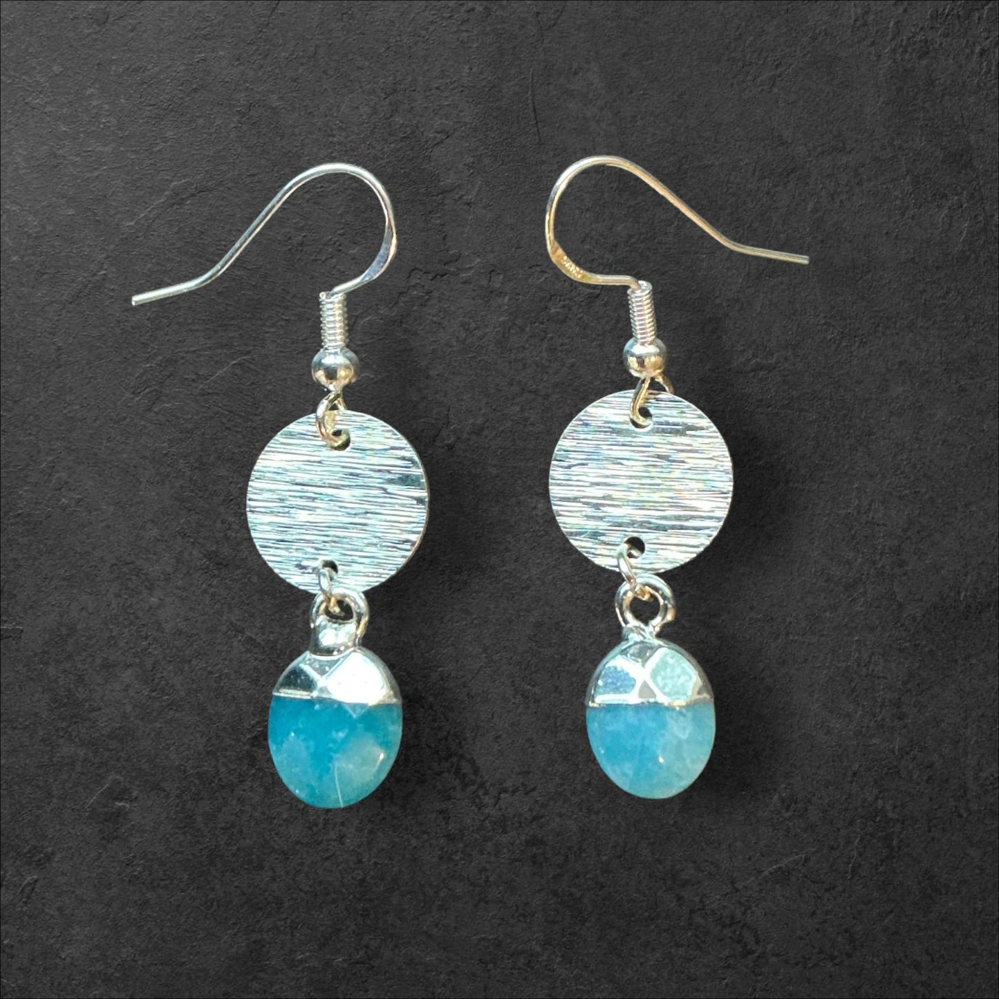 Circle Charm Dangle Blue Agate