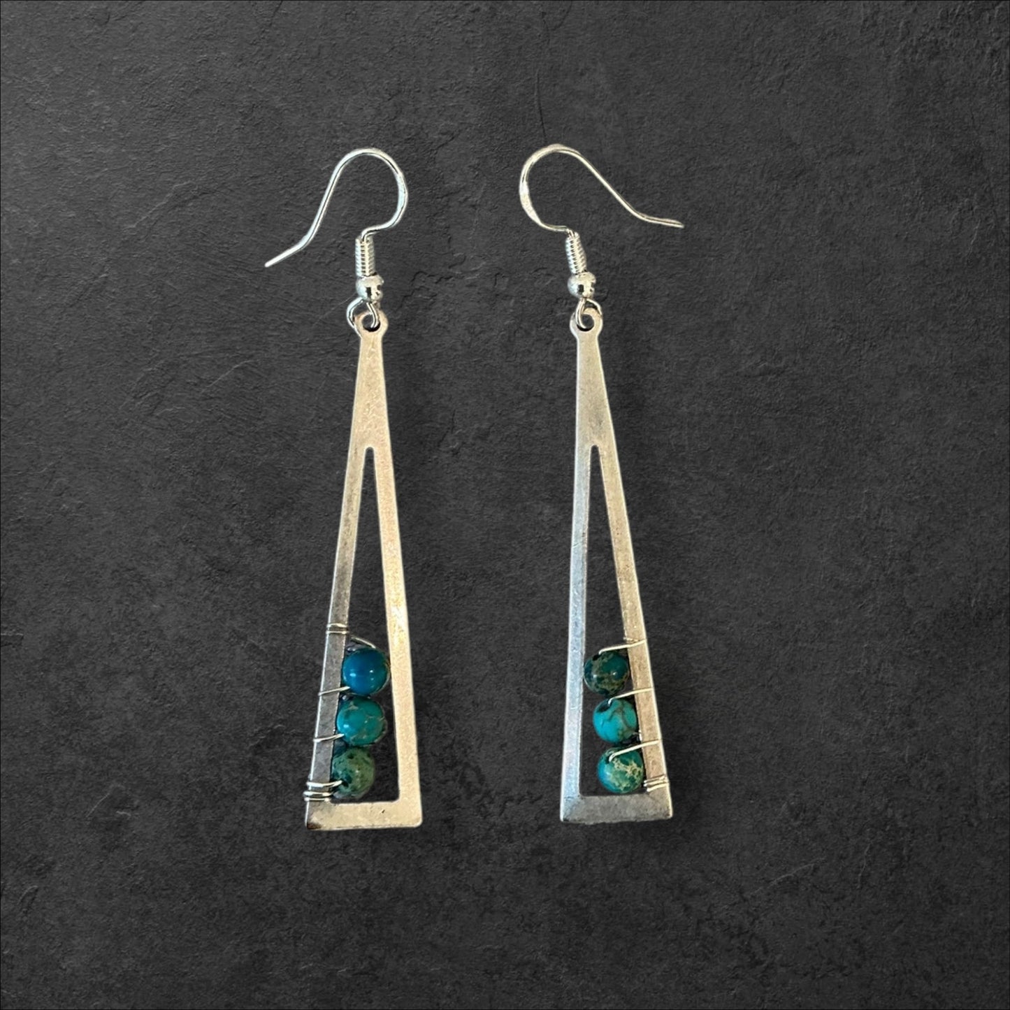 Turquoise Roundel Wire-wrapped Triangle -Silver