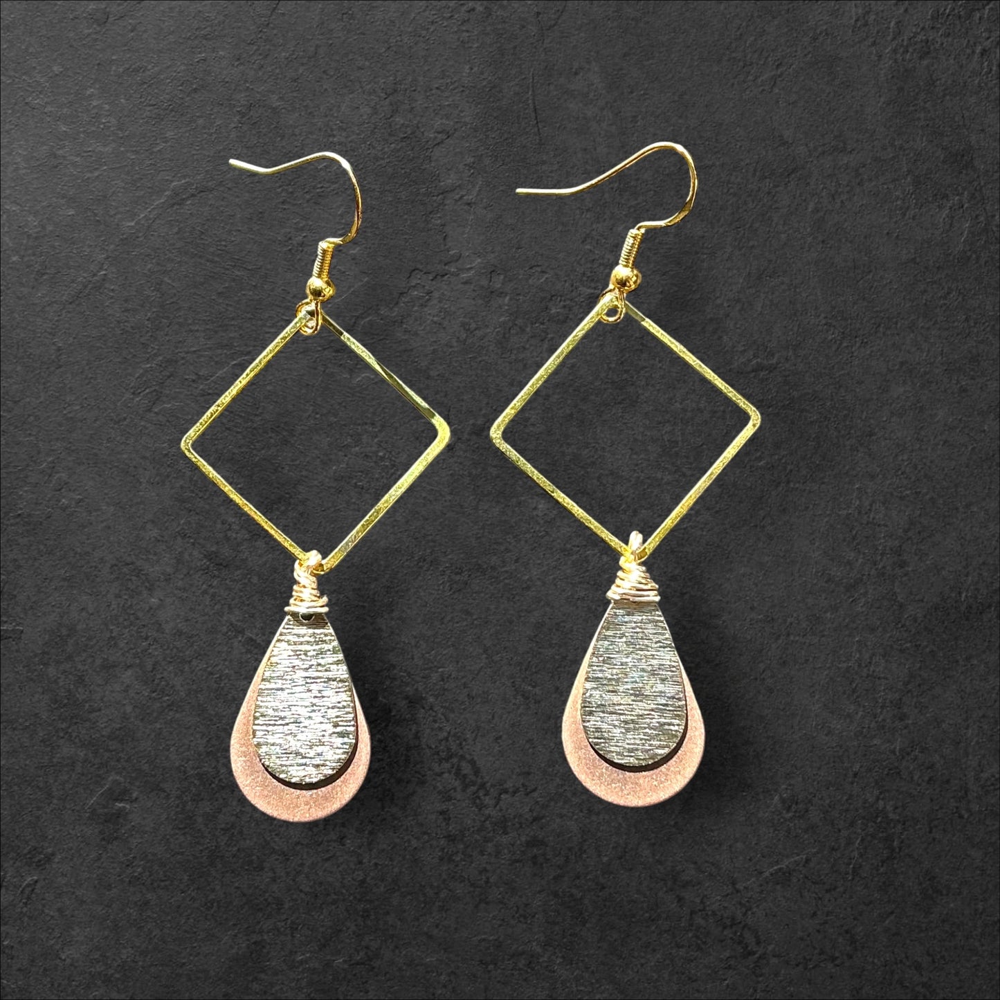 Square Metal Hoop Copper Teardrop- Gold