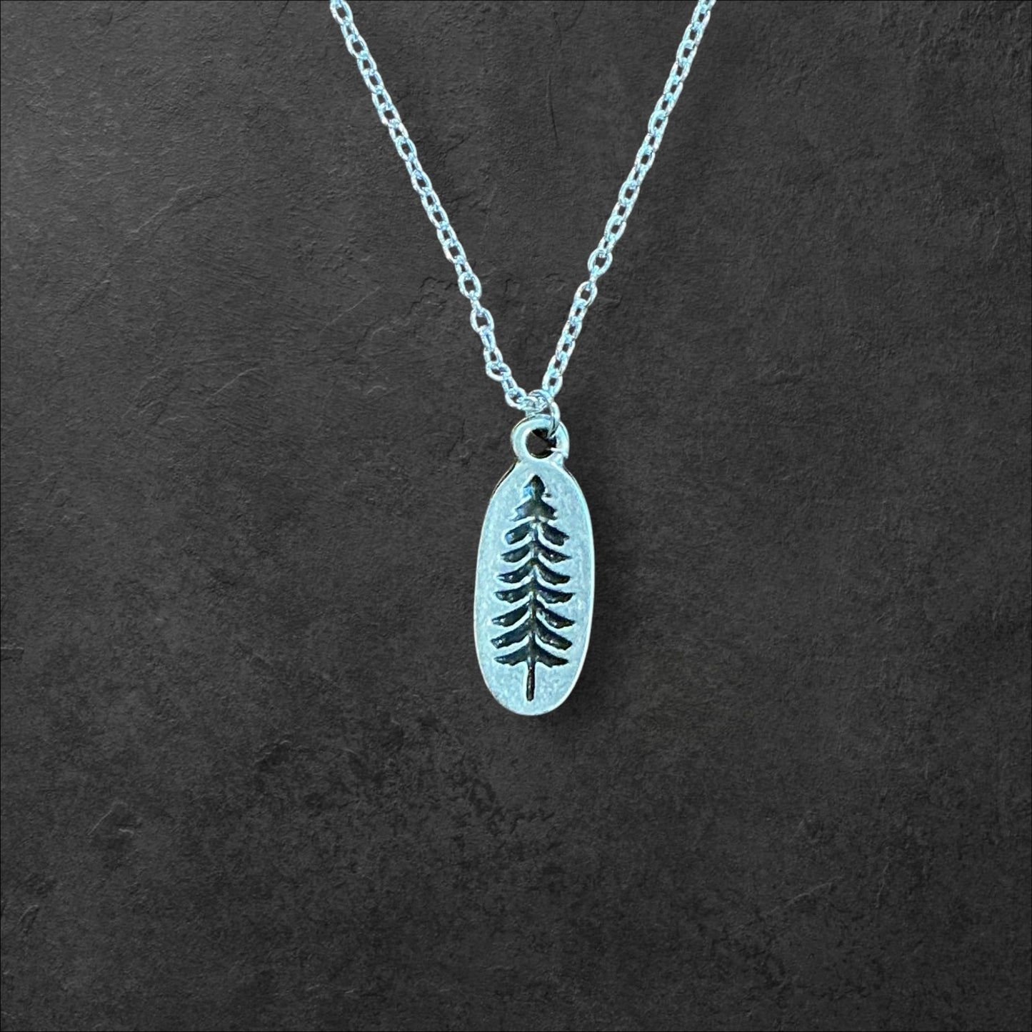 Tree Oval Charm Necklace- Silver