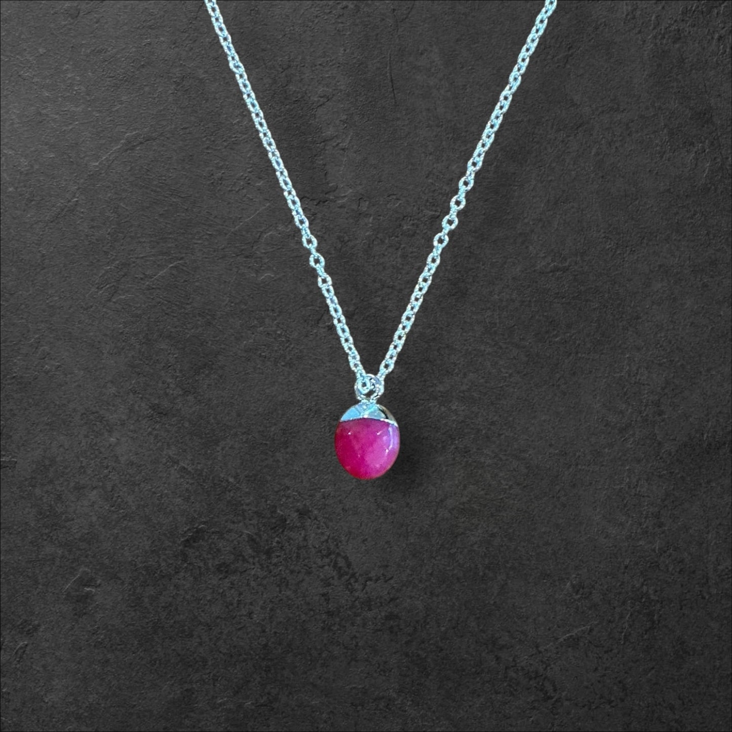 Pink Agate Simple Drop Necklace-Silver