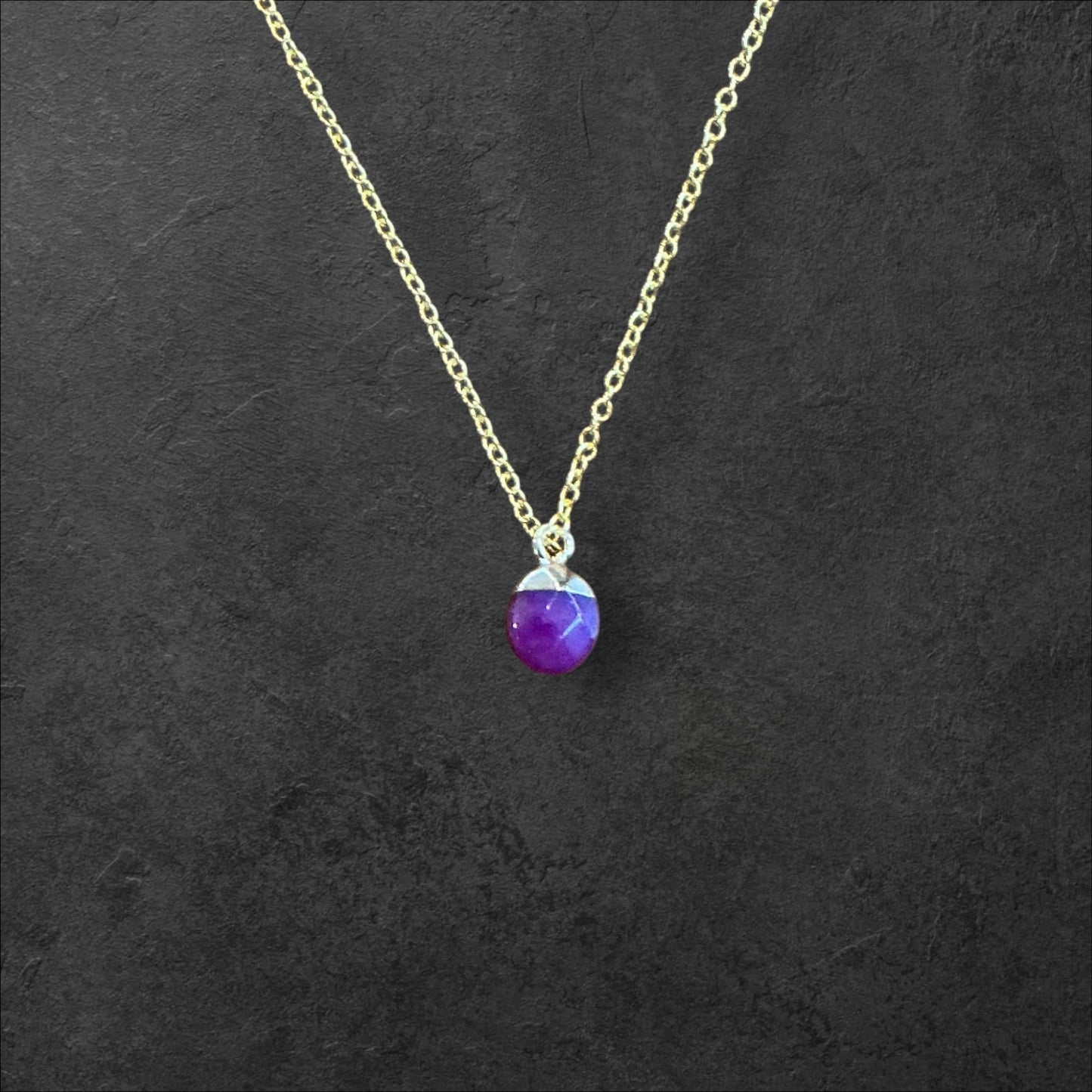 Amethyst Simple Drop Necklace- Gold