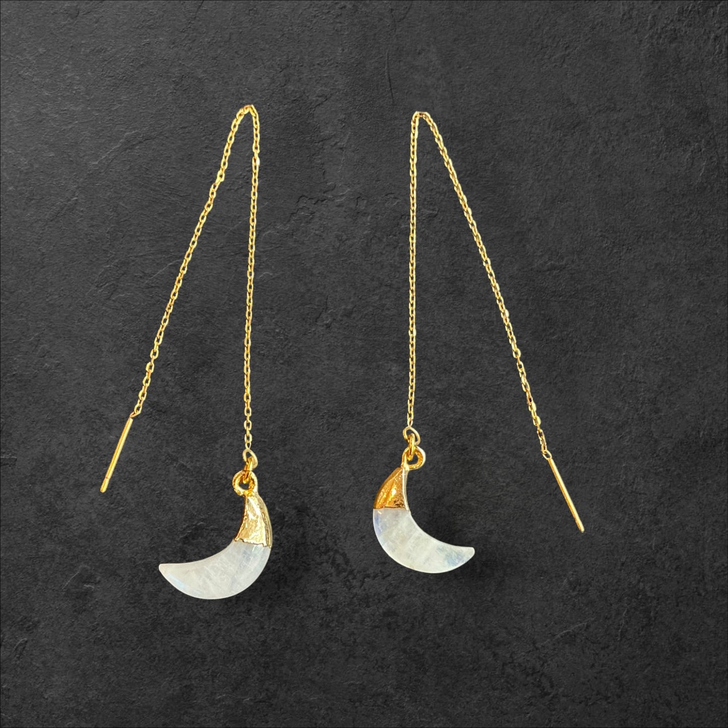 Moon Stone Moon Charm Ear Threads- Gold