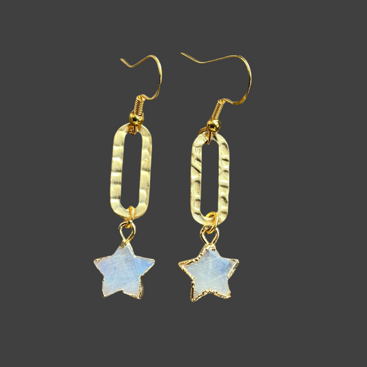 Star Charm Moonstone Hammered Oval- Gold
