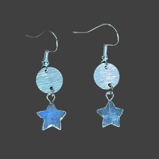 Star Charm Moonstone Etched Circle- Silver