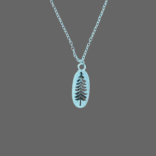 Tree Oval Charm Necklace- Silver