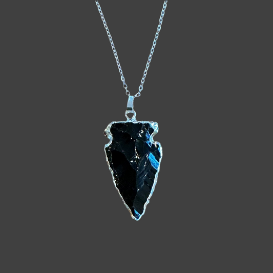 Arrowhead Black Obsidian Necklace- Silver