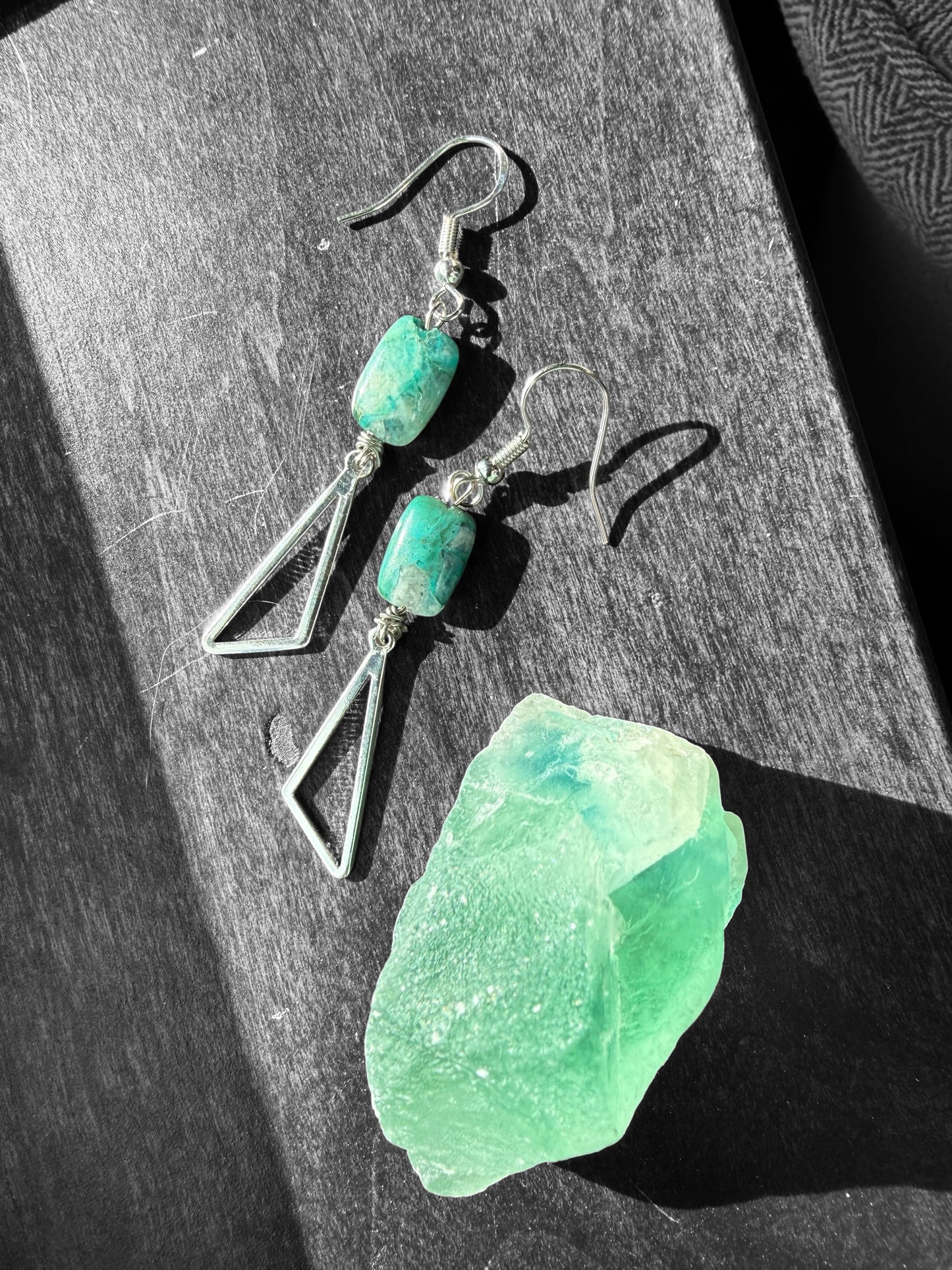 Jasper Rectangle Gemstone with Silver Triangle Charm