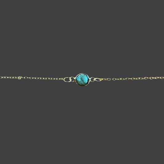 Labdorite Simple Charm Necklace- Gold