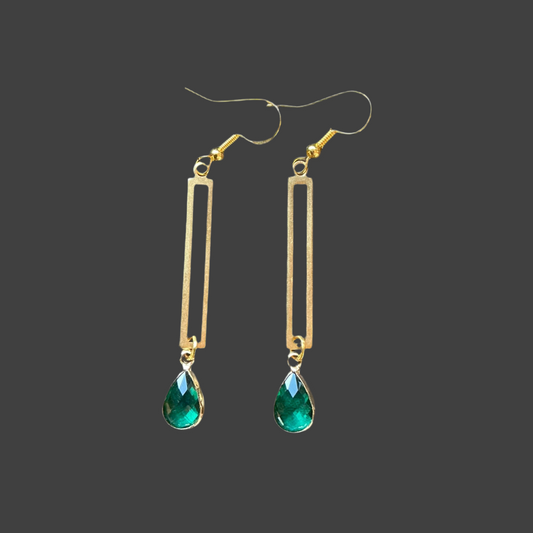 Rectangle Dangle Emerald Crystal- Gold