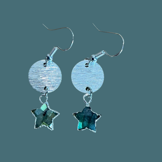 Star Charm Labdorite Etched Circle- Silver