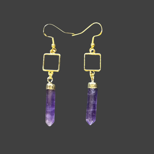 Amethyst Pendant Square Dangle- Gold