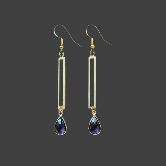 Rectangle Dangle Amethyst Crystal- Gold