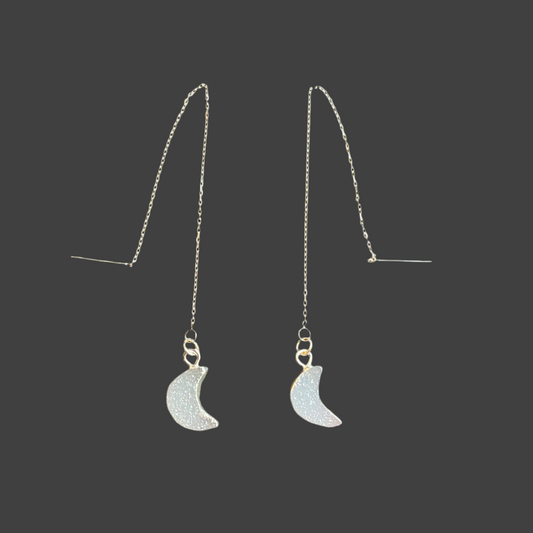 Moon Druzy Charm Ear Threads- Silver