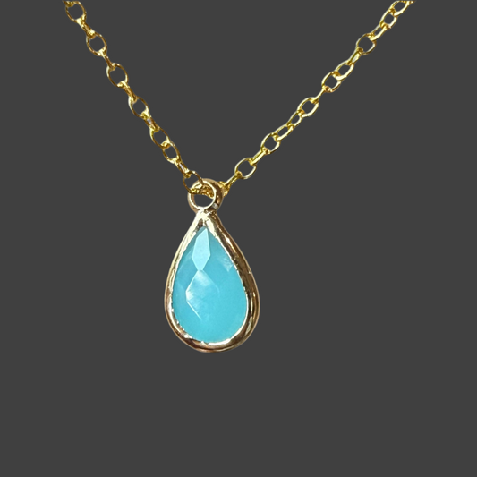 Aquamarine Rose-Cut Teardrop-Gold Necklace