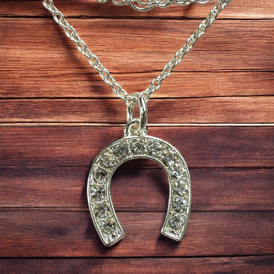 Rhinestone Horseshoe Charm-Silver Necklace