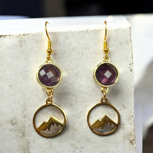 Mountain Hoop Small Amythest Rose Cut- Gold
