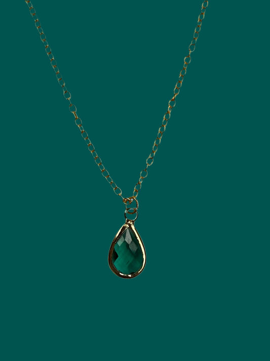 Emerald Rose-Cut Teardrop Necklace