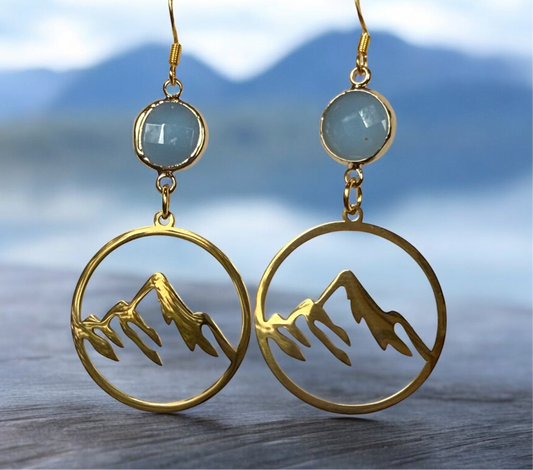 Mountain Hoop Large Blue Topaz Rose-Cut- Gold
