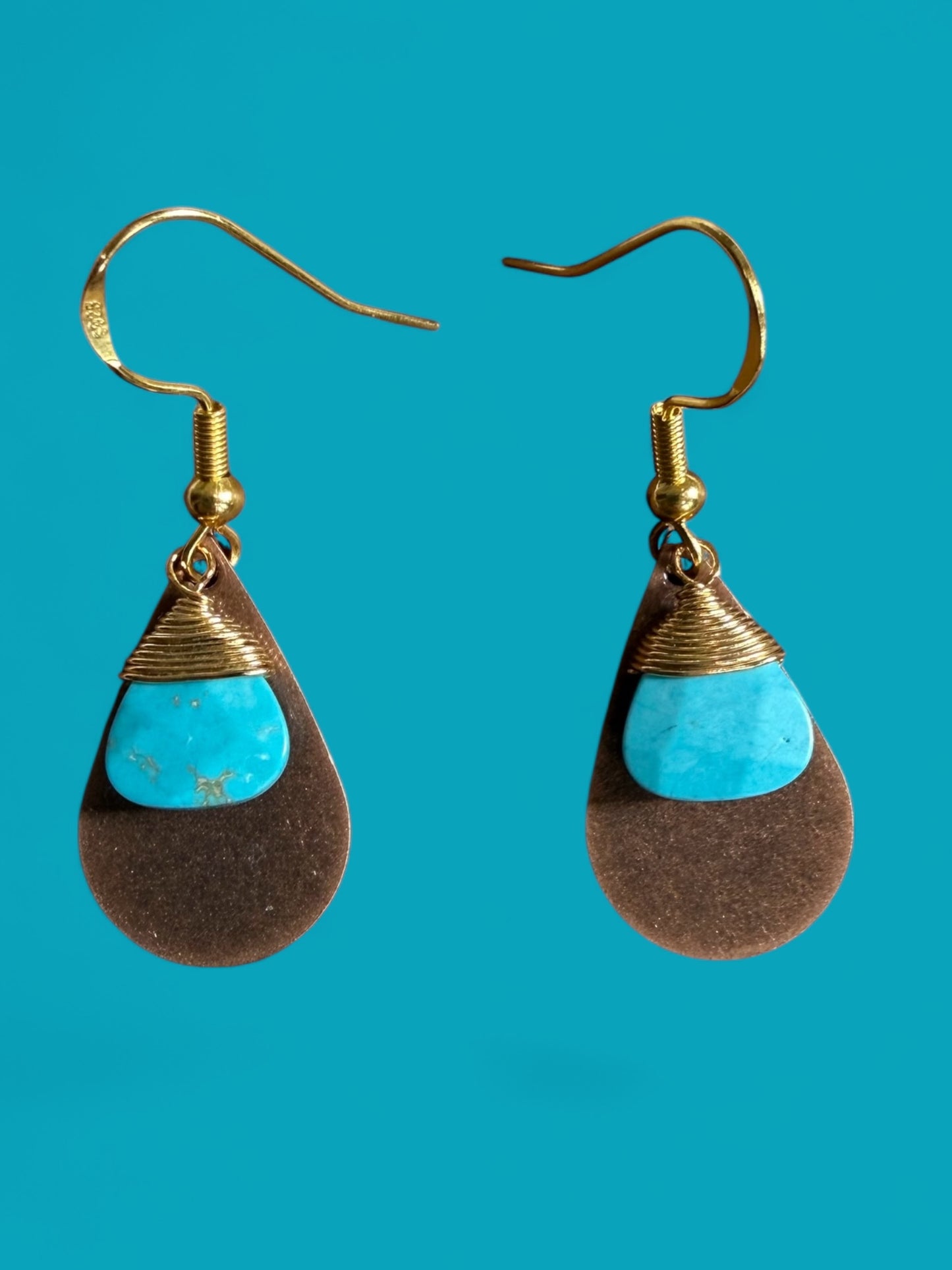 Turquoise Wire-wrapped Gemstone on Copper Tear Charm