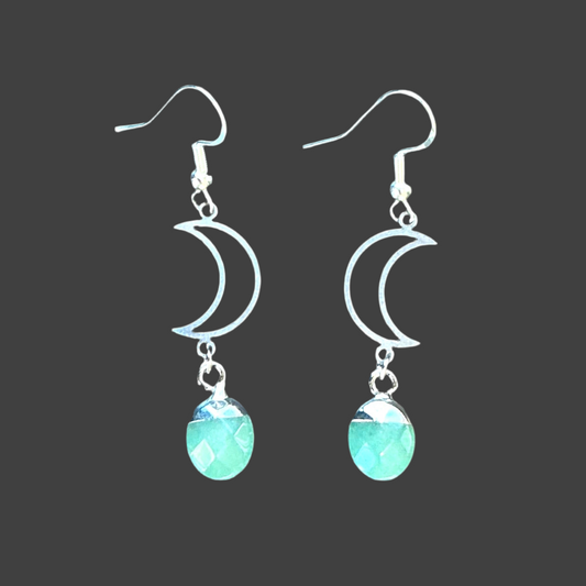 Moon Charm Aventurine Dangle- Silver
