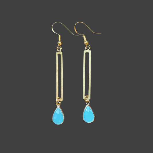 Rectangle Dangle Turquoise Crystal- Gold