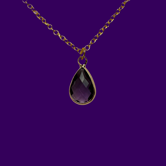 Amethyst Rose-Cut Teardrop- Gold Necklace