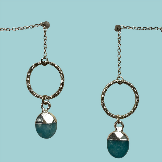Blue Agate Small Hoop -Silver Ear threads