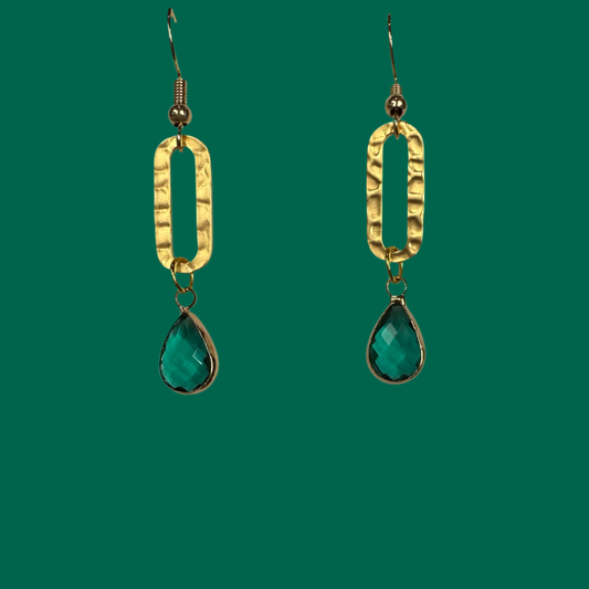 Emerald Rose-Cut Teardrop-Gold Hammered Oval