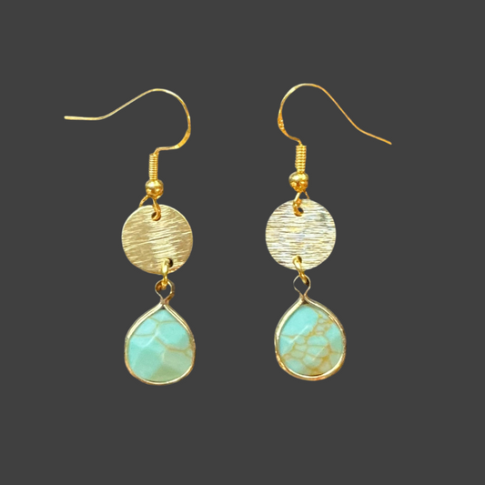 Circle Charm  Dangle- Turquiose- Gold