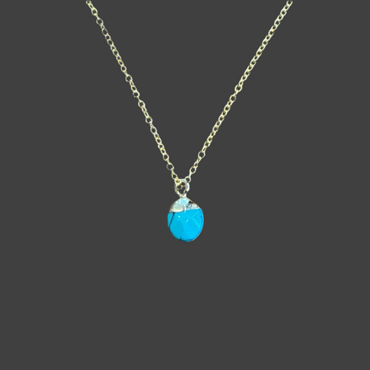 Turquoise Simple Drop Necklace- Gold